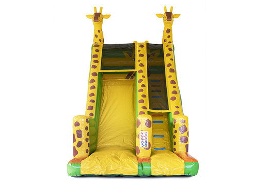 Get your inflatable giraffe slide with the cheerful colors, 3D objects and fun print on the side wall for children. Order inflatable slides now online at JB Inflatables UK