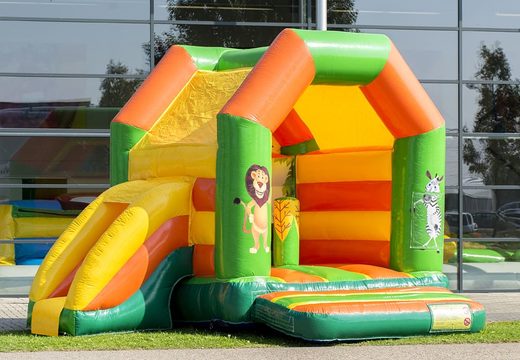 Midi jungle theme multifun inflatable bouncy castle with a roof for sale at JB Inflatables UK online