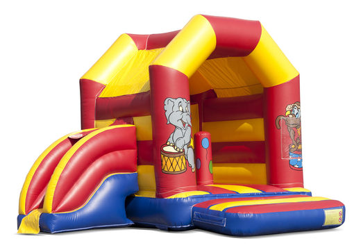 Midi multifun inflatable bounce house with roof for kids for sale in circus theme. Online available at JB Inflatables UK 