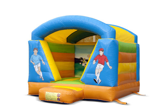 Small inflatable football-themed bouncy castle with roof for kids for sale. Buy bouncy castles online at JB Inflatables UK 