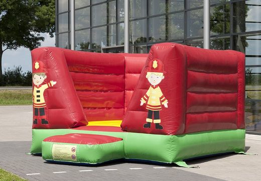Order a small open bouncy castle in a mix of the colours red and yellow in fire brigade theme. Buy bouncy castles at JB Inflatables UK online 
