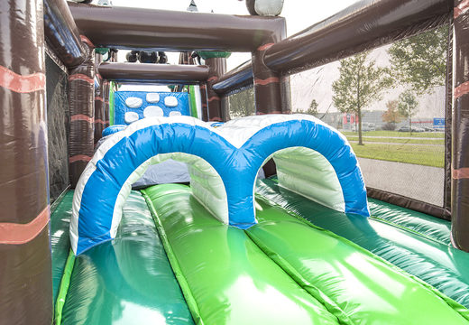 Order a winter themed inflatable obstacle course with 7 game elements and colorful objects for kids. Buy inflatable obstacle courses online now at JB Inflatables UK