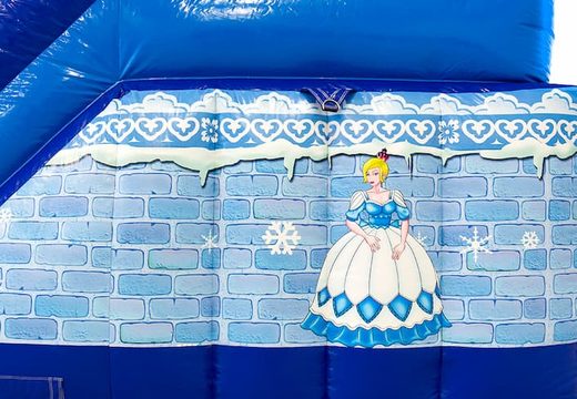 Multifunctional Funcity princess bouncy castle in blue with a slide, the 3D object on the jumping surface and fun pirate design for children. Buy bouncy castles online at JB Inflatables UK
