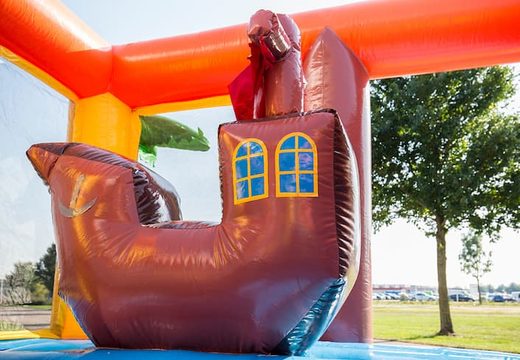 Buy a large Indoor pirate bouncer with a slide and jungle themed prints for kids. Order bouncers online at JB Inflatables UK.