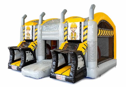 Buy large covered inflatable yellow black XXL bouncy castle with slide in theme heavy duty for children. Order bouncy castles online at JB Inflatables UK