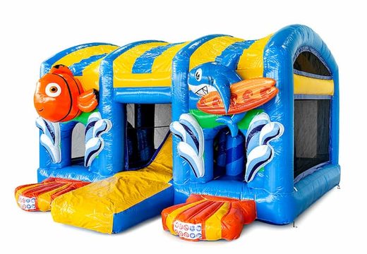 Buy a large indoor inflatable bouncy castle with slide in the Seaworld Nemo theme for children. Order bouncy castles online at JB Inflatables UK