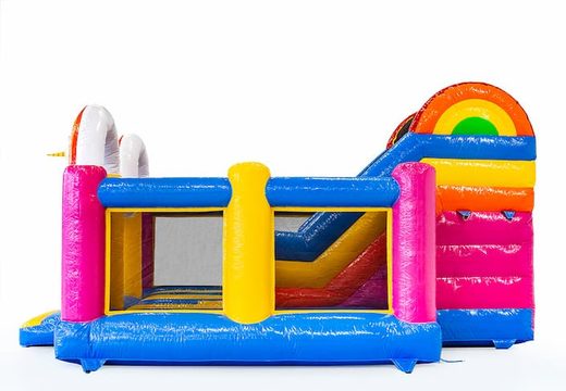 Buy covered slidebox Unicorn bouncy castle with slide for kids. Order inflatables online at JB Inflatables UK