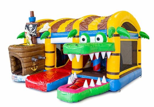 Order large inflatable indoor multiplay bouncy castle with slide in the theme XXL pirate for children. Order bouncy castles online at JB Inflatables UK
