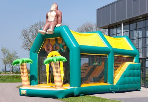 Order shooting combo jungle bouncer covered with cannon game and slide for kids. Buy bouncers online at JB Inflatables UK