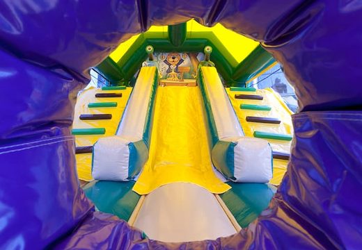 Order shooting combo jungle bouncy castle covered, with shooting game and slide for kids. Buy inflatable bouncy castles online at JB Inflatables UK