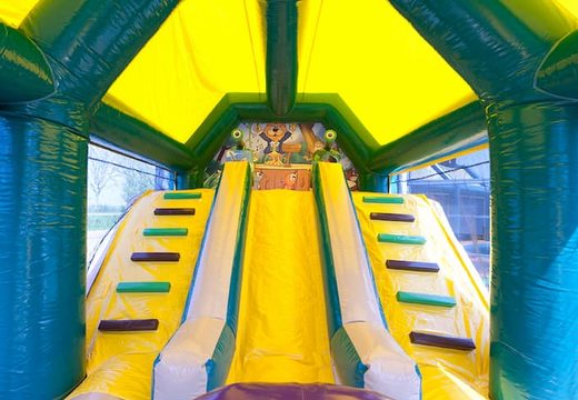 Buy shooting combo jungle bouncy castle with shooting game and slide for kids. Order bouncy castles online at JB Inflatables UK