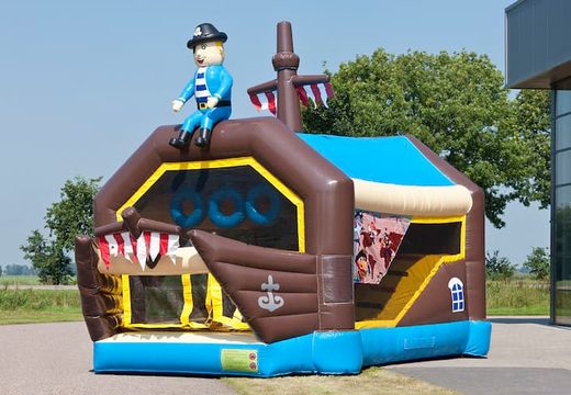 Order shooting combo small pirate bounce house covered, with cannon game and slide for kids. Buy inflatable bounce houses online at JB Inflatables UK