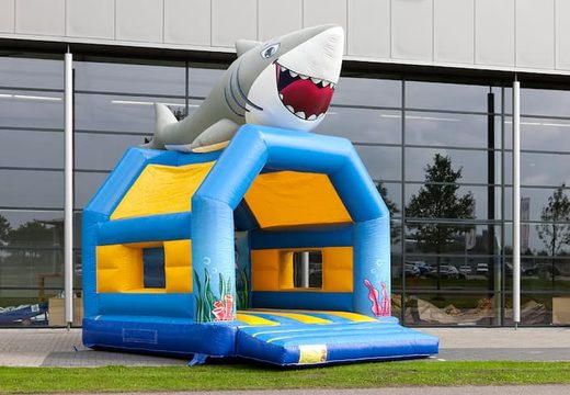 Order unique standard bouncy castles with a 3D object of a shark on the top for children. Buy bouncy castles online at JB Inflatables UK