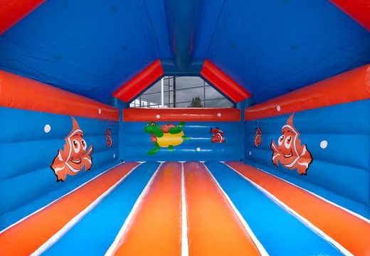 Super bouncer with roof in clownfish nemo theme for kids. Buy bouncers online at JB Inflatables UK