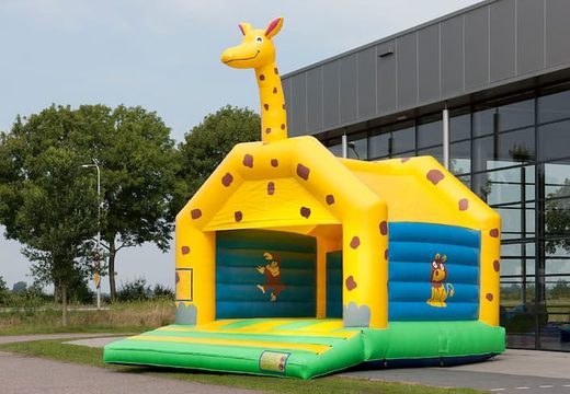 Super bouncy castle with roof in giraffe theme for kids. Buy bouncy castles online at JB Inflatables UK