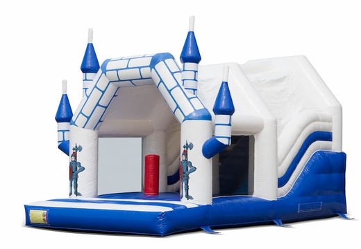 Opblaasbaar overdekt blauw wit multiplay springkussen met glijbaan kopen in thema combo kasteel voor kinderen