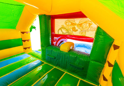 Inside of the Double Slide Slide Combo Inflatable Castle Yellow Green Blue