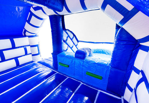 Inside of the inflatable castle Slide Combo Dubbelslide blue and white