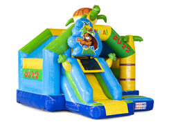 Buy inflatable slide combo bouncy castle in hawaii theme for kids, Inflatable bouncy castles with slide available to buy at JB Inflatables UK