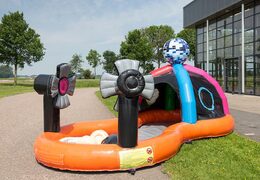 Buy a semi-open playzone disco bouncy castle with plastic balls and 3D objects for children. Order bouncy castles online at JB Inflatables UK