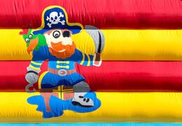 Pirate super bouncy castle with cheerful animations for kids. Buy bouncy castle online at JB Inflatables UK