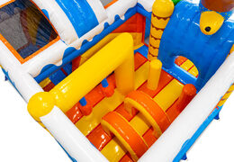 Inside of bouncy castle Dubbelslide Multiplay blue yellow orange