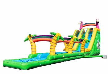 Bestel Drop & Slide Jungle Springkussen met dubbele glijbaan voor kinderen. Koop springkussens online bij JB Inflatables Nederland 
