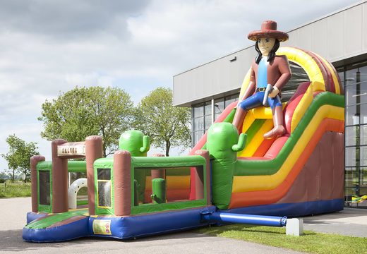 Buy a unique inflatable slide in a beach theme with a splash pool, impressive 3D object, fresh colors and the 3D obstacles for children. Order inflatable slides now online at JB Inflatables UK