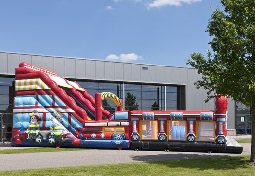 Buy an inflatable extra wide slide in the Fire Brigade World theme with 3D obstacles for kids. Order inflatable slides now online at JB Inflatables UK