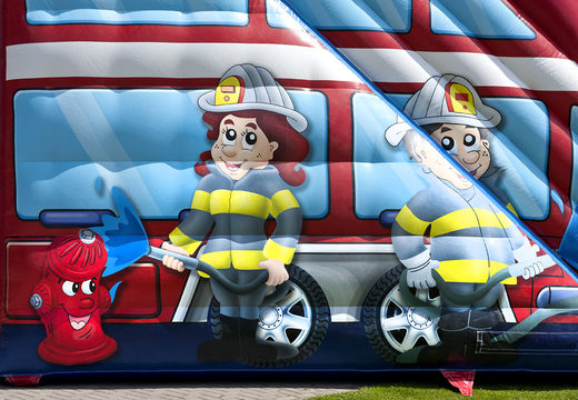 Get your extra wide Fire Brigade World slide with 3D obstacles for kids. Buy inflatable slides now online at JB Inflatables UK