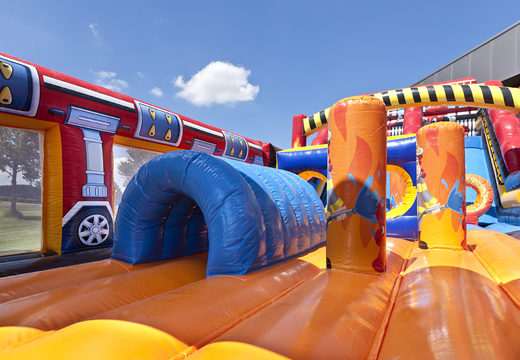 Buy Multiplay Fire Brigade World extra wide slide with 3D obstacles for kids. Order inflatable slides now online at JB Inflatables UK