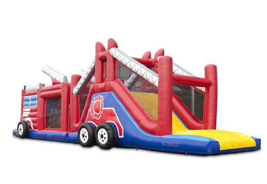 Buy a unique 17 meter wide obstacle course in the fire brigade theme with 7 game elements and colorful objects for kids. Order inflatable obstacle courses now online at JB Inflatables UK