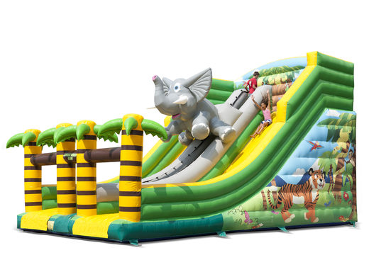 Buy an inflatable slide in the jungle world theme with funny 3D figures and colorful prints for kids. Order inflatable slides now online at JB Inflatables UK