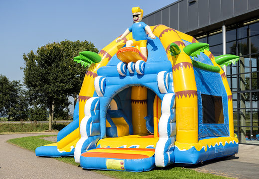 Order inflatable indoor multifun super bouncy castle with slide in beach theme for children. Buy inflatable bouncy castles online at JB Inflatables UK