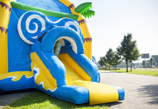 Order covered multifun super bouncy castle with slide in beach theme for children. Buy bouncy castles online at JB Inflatables UK