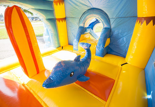 Buy an inflatable indoor multifun super bouncer in bright colors and fun 3D figures in a beach theme for children. Order bouncers online at JB Inflatables UK