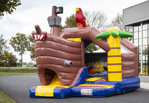 Buy inflatable slide combo pirate-themed bouncy castle for kids. Order inflatable bouncy castles with slide now at JB Inflatables UK