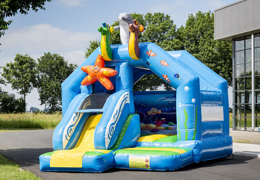 Inflatable slide combo bouncy castle available to buy in seaworld theme. Buy inflatable bouncy castles with slide online at JB Inflatables UK