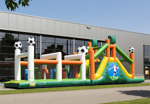 Football run 17m obstacle course with 7 game elements and colorful objects for kids. Buy inflatable obstacle courses online now at JB Inflatables UK