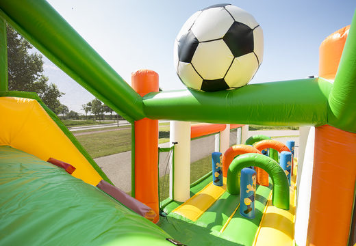Order an inflatable unique 17 meter wide obstacle course in a football theme for kids. Order inflatable obstacle courses now online at JB Inflatables UK