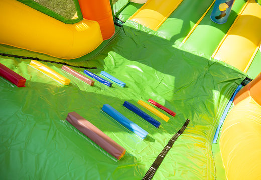 Get your unique 17 meter wide football themed inflatable obstacle course for kids now. Order inflatable obstacle courses at JB Inflatables UK