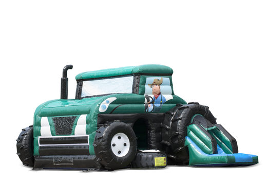 Buy inflatable indoor green maxi multifun bouncy castle with slide in tractor tractor theme for children. Order bouncy castles online at JB Inflatables UK