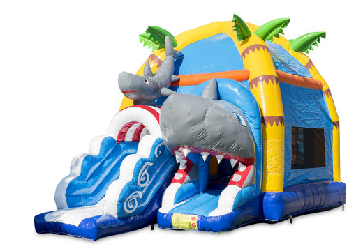 Buy inflatable indoor maxifun yellow green bouncy castle in super shark theme for children. Order inflatable bouncy castles online at JB Inflatables UK