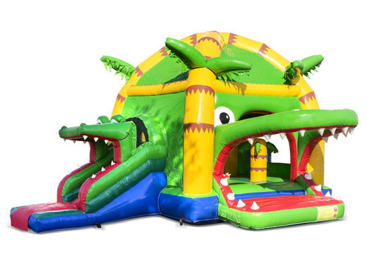 Buy inflatable indoor multifun super bouncy castle with slide in theme crocodile for children. Order inflatable bouncy castles online at JB Inflatables UK