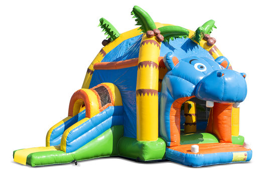 Buy inflatable indoor multifun super bouncy castle with slide in the rhino theme for children. Order inflatable bouncy castles online at JB Inflatables UK