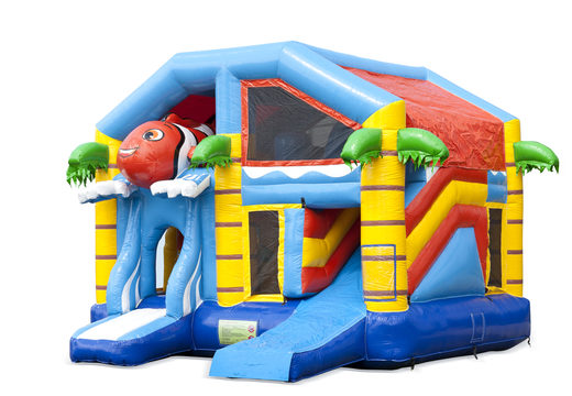 Inflatable indoor multiplay bouncy castle with slide in the theme clownfish nemo for children. Order inflatable bouncy castles online at JB Inflatables UK