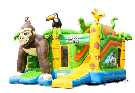 Buy indoor inflatable multiplay bouncy castle in theme safari gorilla with slide for children. Order inflatable bouncy castles online at JB Inflatables UK