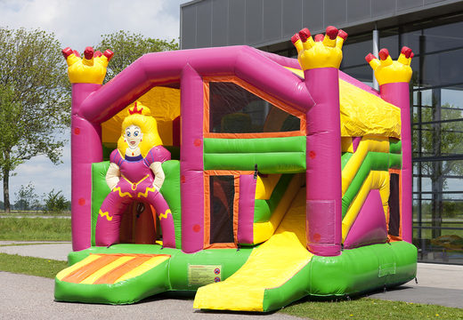 Buy a princess themed bouncy castle with a slide for children. Order inflatable bouncy castles online at JB Inflatables UK