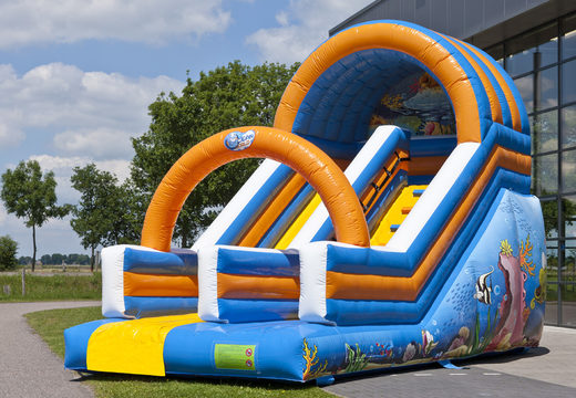 Order a perfect oceanworld themed inflatable slide for kids. Buy inflatable slides now online at JB Inflatables UK