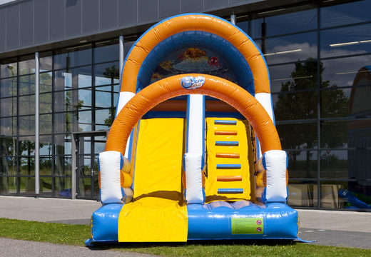Order a spectacular oceanworld-themed inflatable slide with cheerful colors for children. Buy inflatable slides now online at JB Inflatables UK
